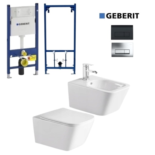 Set Bideu si Vas WC GEBERIT, ceramica sanitara, Vas WC IMPERIA PARIS RIMLESS + Bideu +Capac Soft-Close Inclus SLIM PREMIUM+Cadru+Clapeta