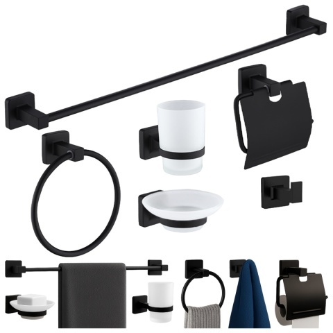 Set de accesorii pentru baie 6 in 1 DYLAN Negru