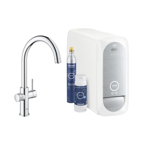 Baterie bucatarie Grohe Blue Home crom pipa tip C si Starter Kit