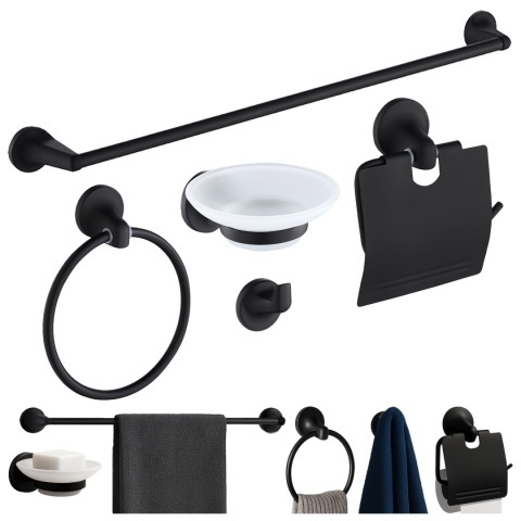 Set de accesorii pentru baie 5 in 1 Colin Negru