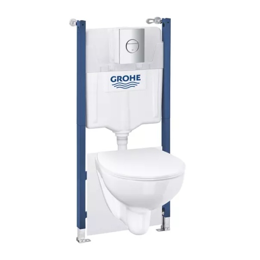 Set rezervor WC Grohe Solido 6 in 1 si clapeta crom Sail plus vas WC Bau Ceramic cu capac slim softclose