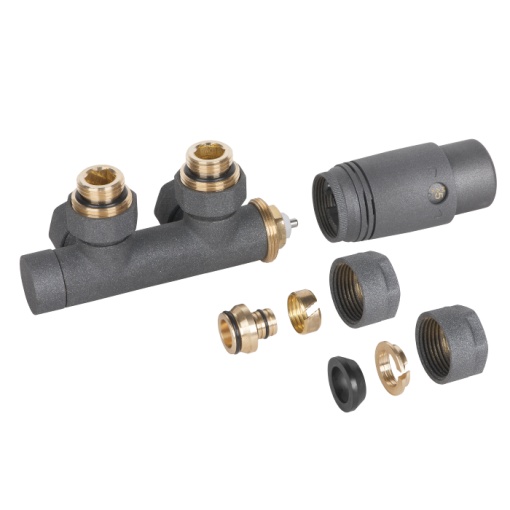 Set robinet calorifer tur retur, cu cap termostatic, tip Duoplex Invena grafit