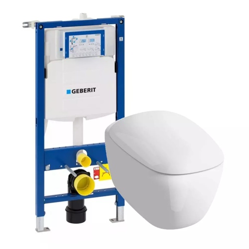 Pachet rezervor wc cu cadru incastrat Geberit Duofix si vas wc suspendat Geberit Citterio Rimfree alb si capac wc Geberit Citterio