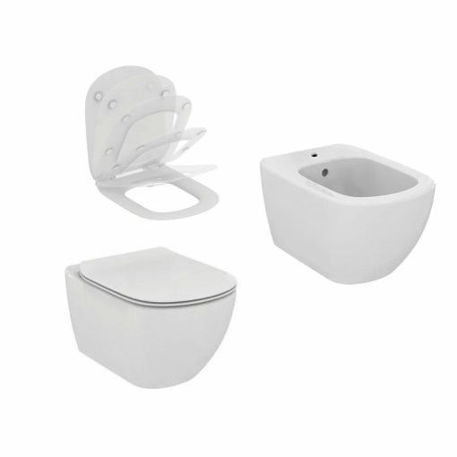 Set vas WC cu capac soft-close,si bideu suspendat PRO IDEAL STANDARD TESI AQUABLADE