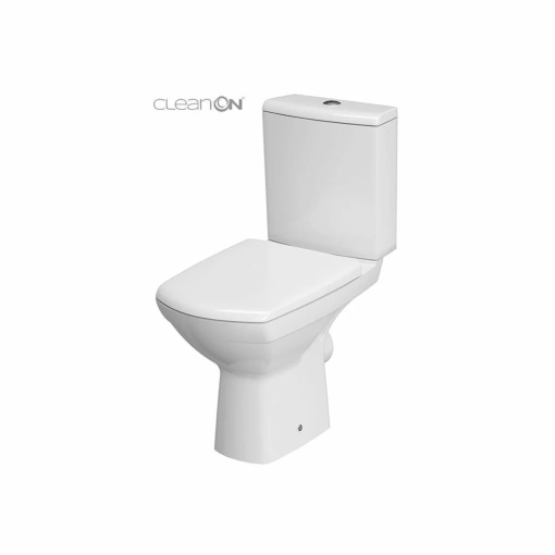 Set vas WC pe pardoseala Cersanit Carina New Clean On cu rezervor si capac alb standard