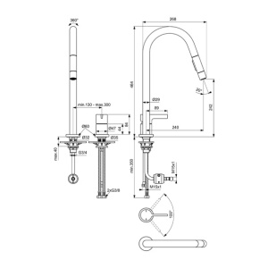 Baterie bucatarie cu dus extactibil Ideal Standard Gusto 242 crom lucios 2 tipuri de jet - Img 4