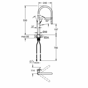 Baterie bucatarie cu pipa flexibila Grohe Essence negru - crom - Img 4