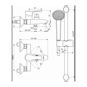 Baterie cada - dus Ideal Standard Alpha crom monocomanda cu set de dus - Img 2