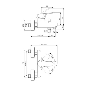 Baterie cada - dus Ideal Standard Cerabase monocomanda crom cu lucios - Img 2