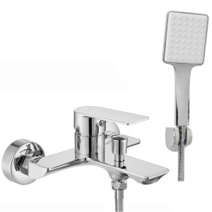 Baterie Cada REA URBAN CHROME, Montaj Pe Perete, 2 Functii De Curgere A Apei, Dus De Mana Inclus, Finisaj Crom - Img 1