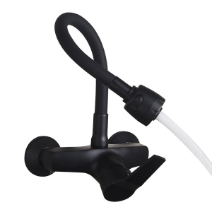Baterie de bucatarie monocomanda cu montaj pe perete Dover cu gat flexibil negru mat - Img 17