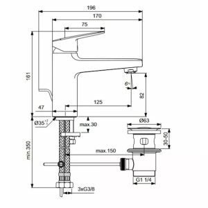 Baterie lavoar cu monocomanda si presiune redusa Ideal Standard Ceraplan - Img 3