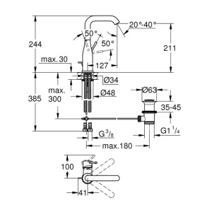 Baterie lavoar Grohe Essence L cu ventil Pop-Up antracit periat Hard Graphite - Img 4