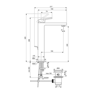 Baterie lavoar inalta Ideal Standard Atelier Extra gri Magnetic Grey cu ventil Pop-Up - Img 4