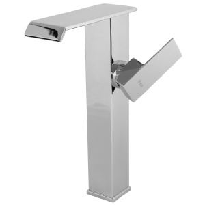 Baterie Lavoar Inalta REA KENT, Montaj Pe Blat, Capat Fix, Tip Cascada, Inaltime 28 Cm, Finisaj Crom - Img 1