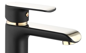 Baterie Lavoar REA BLOOM BLACK GOLD LOW, Montaj Pe Blat, Capat Fix, Inaltime 17 Cm, Finisaj Negru Mat/Auriu - Img 3