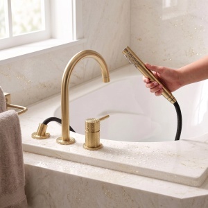 Baterie pentru cada cu 3 orificii Rea Lungo Brush Gold - Img 2