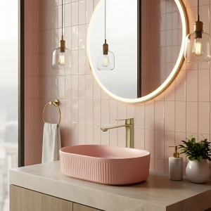 Baterie pentru lavoar baie Rea Drop Brush Gold High - Img 2