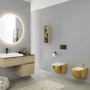 Bideu suspendat cu fixare ascunsa Spectrum Trendi Slim 36.5 x 49 cm auriu-alb - Img 2