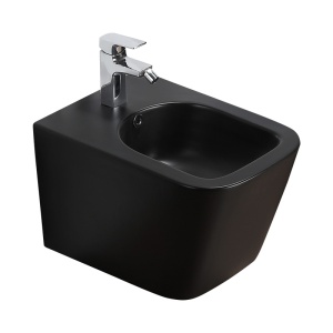 Bideu suspendat Fluminia, porțelan sanitar, negru mat, 51 x 36,5 cm