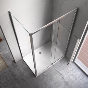Cabina de dus dreptunghiulara crom, din sticla securizata cu cadita de dus alba slim KZ06D-ST03C 120 x 80 cm - Img 5