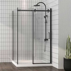 Cabina de dus dreptunghiulara cu rame negre si usa culisanta Mediterraneo Panda Black 120x90