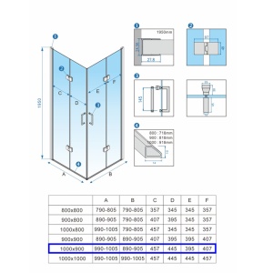 Cabina de dus dreptunghiulara din sticla securizata 6 mm cu rame cromate si cadita neagra inclusa KZ13A/ST04A 100 x 90 cm - Img 7