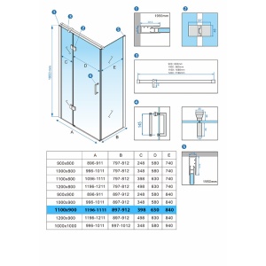 Cabina de dus dreptunghiulara din sticla securizata 6 mm si rame albe KZ03B 110 x 90 cm - Img 13