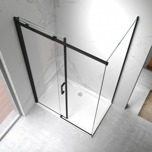 Cabina de dus dreptunghiulara din sticla securizata 8 mm si rame negre KZ22E 140 x 90 cm - Img 4
