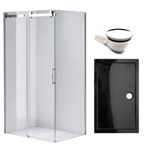 Cabina de dus dreptunghiulara din sticla securizata 8mm si rame cromate cu cadita de dus neagra KZ202B/ST04B 110 x 90 cm
