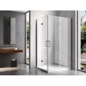 Cabina de dus dreptunghiulara din sticla securizata cu rame cromate si cadita neagra antialunecare KZ12B-SXL03C 100 x 80 cm - Img 3