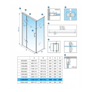 Cabina de dus dreptunghiulara din sticla securizata si rame negre KZ03C 120 x 90 cm - Img 13