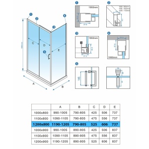 Cabina de dus dreptunghiulara dins ticla securizata cu rame cromata si cadita alba inclusa KZ103C-ST03C 120 x 80 cm - Img 5