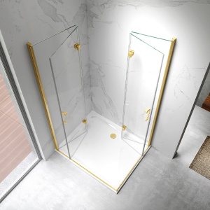 Cabina de dus dreptunghiulara Z-KZ12A auriu periat 90 x 80 cm sticla 6 mm - Img 7