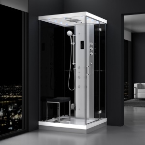 Cabină de dus MUE-H1000-22R montaj dreapta, neagra, cu hidromasaj si sauna cu aburi
