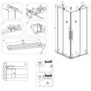 Cabina de dus patrata ASTRA-CH-A-80x2+D crom 80x80 cm 8 mm - Img 15