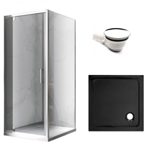 Cabina de dus patrata cu cadita KZ04B ST02A crom negru 80 x 80 cm sticla 6 mm