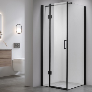 Cabina de dus patrata cu rame negre si cadita alba slim KZ1390A/ST02A 80 x 80 cm - Img 4
