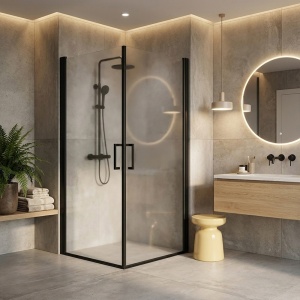 Cabina de dus patrata de colt KZ29 negru mat 80 x 80 cm sticla 6 mm - Img 22