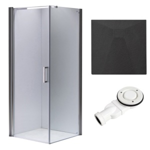 Cabina de dus patrata din sticla securizata cu cadita neagra slim KZ1190B-RIKO 90 x 90 cm
