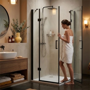 Cabina de dus patrata KZ25 negru mat 90 x 90 cm sticla 6 mm - Img 3