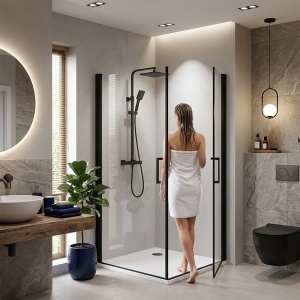 Cabina de dus patrata KZ29 negru mat 90 x 90 x 195 cm sticla 6 mm - Img 7