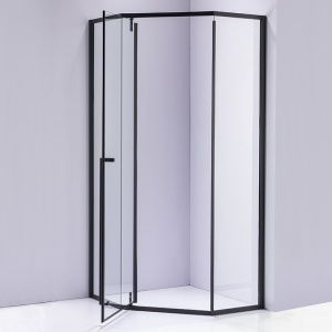Cabina de dus pentagonala din sticla securizata si rame negre cu cadita alba slim BS07A-ST07A 80 x 80 cm - Img 6