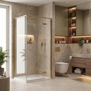 Cabina de dus Rea Bruno culoare auriu periat, dimensiune 90x90cm - Img 3