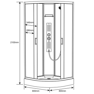 Cabina dus de colt, Cadita Semicirculara, 80x80cm, Inaltime 210 cm, Cu Hidromasaj - Img 27