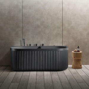 Cada de baie cu hidromasaj cu montaj la perete si caneluri negru mat PRO 170 x 85 x 65 cm - Img 2