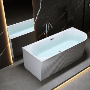 Cada de baie cu montaj stanga Rio 504B cu design canelat si ventil otel periat 150 x 75 cm - Img 3