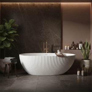 Cadă de baie freestanding, acrilica, alba cu caneluri Carmen 170 cm - Img 4