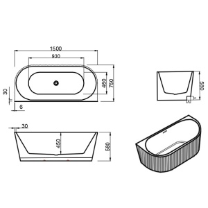 Cada de baie freestanding back-to-wall, canelata, Carlo 517B alba cu nisa LED – 150 x 75 cm - Img 13