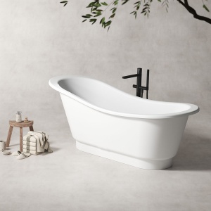 Cada de baie freestanding ovala din piatra sintetica MO-1097 Exclusiv – 175 x 70 x 72 cm, alb mat - Img 4
